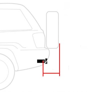 Horizontal distance from hitch to spare tire.